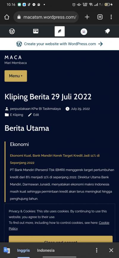 e- Kliping Perpustakaan KPw BI Tasikmalaya edisi 29 Juli 2022