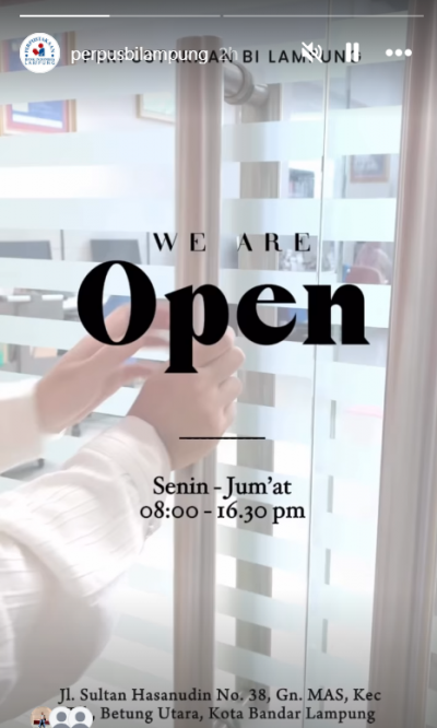 Update story instagram jam buka layanan perpustakaan 30 Maret 2026