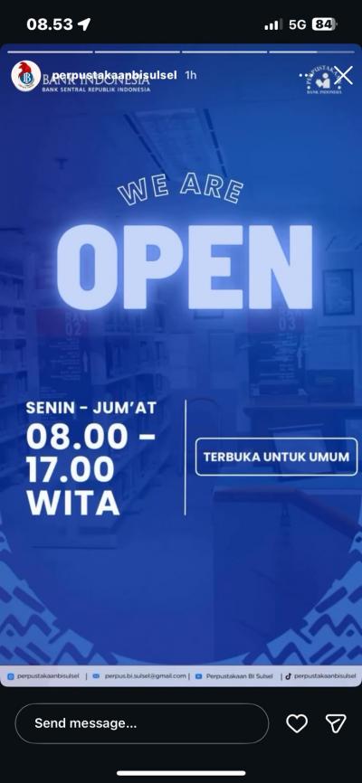 Informasi jam layanan perpustakaan edisi 17 April 2026