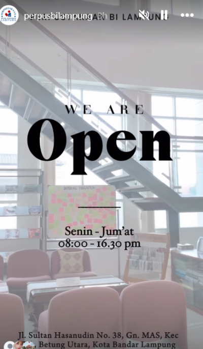 Update story instagram jam buka layanan perpustakaan 18 Mei 2026