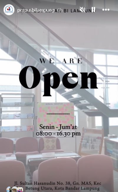 Update story instagram jam buka layanan perpustakaan 25 Mei 2026