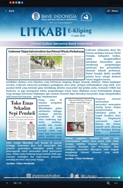 LITKKABI (Literasi Kalbar bersama B) E-Kliping: 15 juni 2026