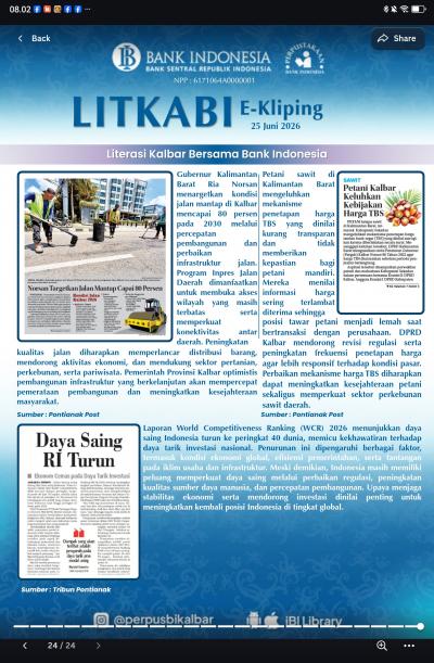 LITKABI (Literasi Kalbar Bersama BI) E-Kliping: 25 Juni 2026 