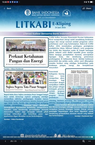 LITKABI (Literasi Kalbar Bersama BI) E-Kliping: 26 Juni 2026