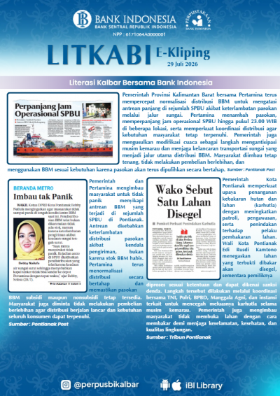 LITKABI (Literasi Kalbar Bersama BI) E-Kliping : 29 Juli 2026