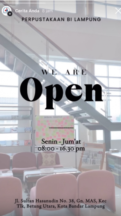 Update story instagram jam buka layanan perpustakaan 28 Agustus 2026