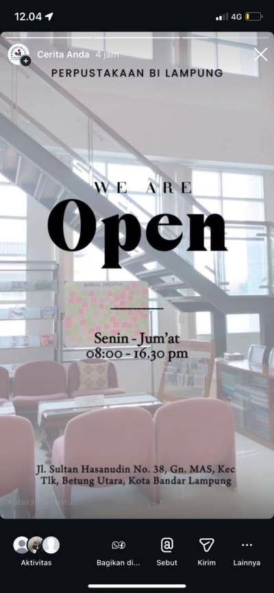 Update story instagram jam buka layanan perpustakaan 3 September 2026