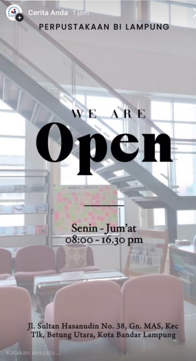 Update story instagram jam buka layanan perpustakaan 09 september 2026