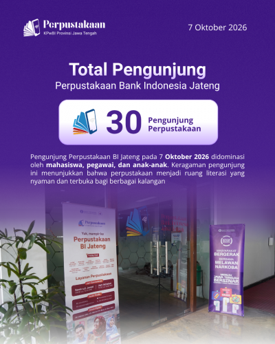 Jumlah Kehadiran Pemustakaan Perpustakaan KPw BI Jateng 7 Oktober 2026