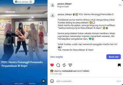 Reels Instagram - POV: Mantra Pemanggil Pemustaka Perpustakaan BI Kepri