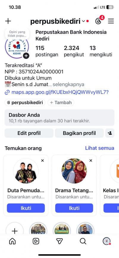 Laporan Perkembangan Follower Akun Instagram @perpusbikediri per 18 Oktober 2026