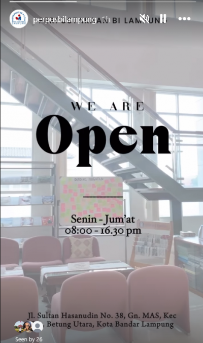 Update story instagram jam buka layanan perpustakaan 23 Oktober 2026